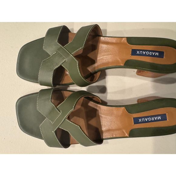 MARGAUX The MX 35 Olive Calf Leather Block Heel Sandals Size 11 - Picture 4 of 11